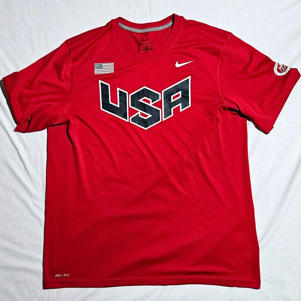 NIKE TEAM USA OLYMPICS DRI FIT RED WHITE BLUE LARGE EUC